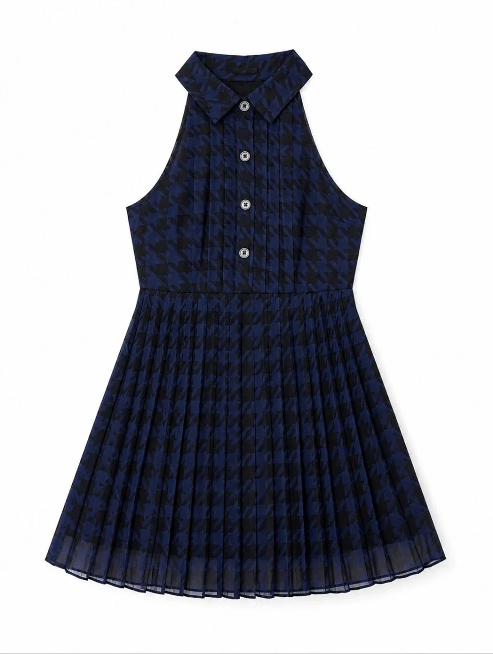BCBGeneration Deep Blue Plaid Houndstooth Open-Back Mini Dress - Size 2